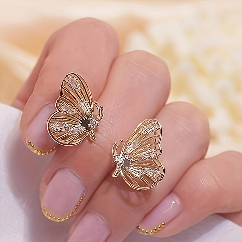 Glitter Butterfly Stud Earrings for Women April Birthstone
